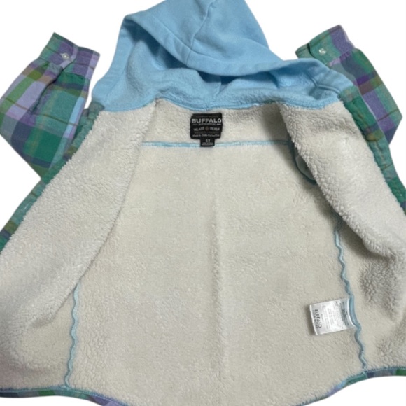 Buffalo Plaid Toddler Girl Hooded Jacket/Shacket with Sherpa Lining - Picture 2 of 7